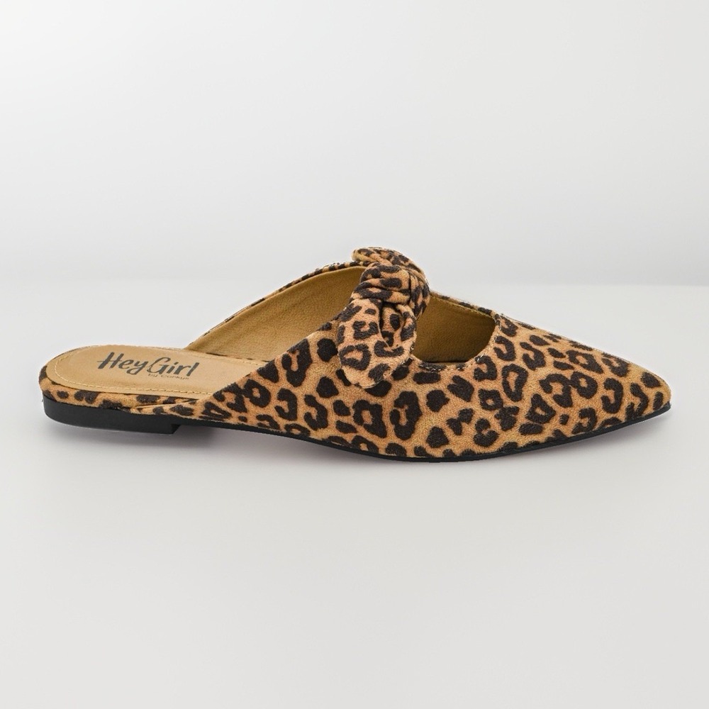 Corky's Knotty But Nice Faux Suede Pointed Toe Mules Leopard 8 *New with Box*